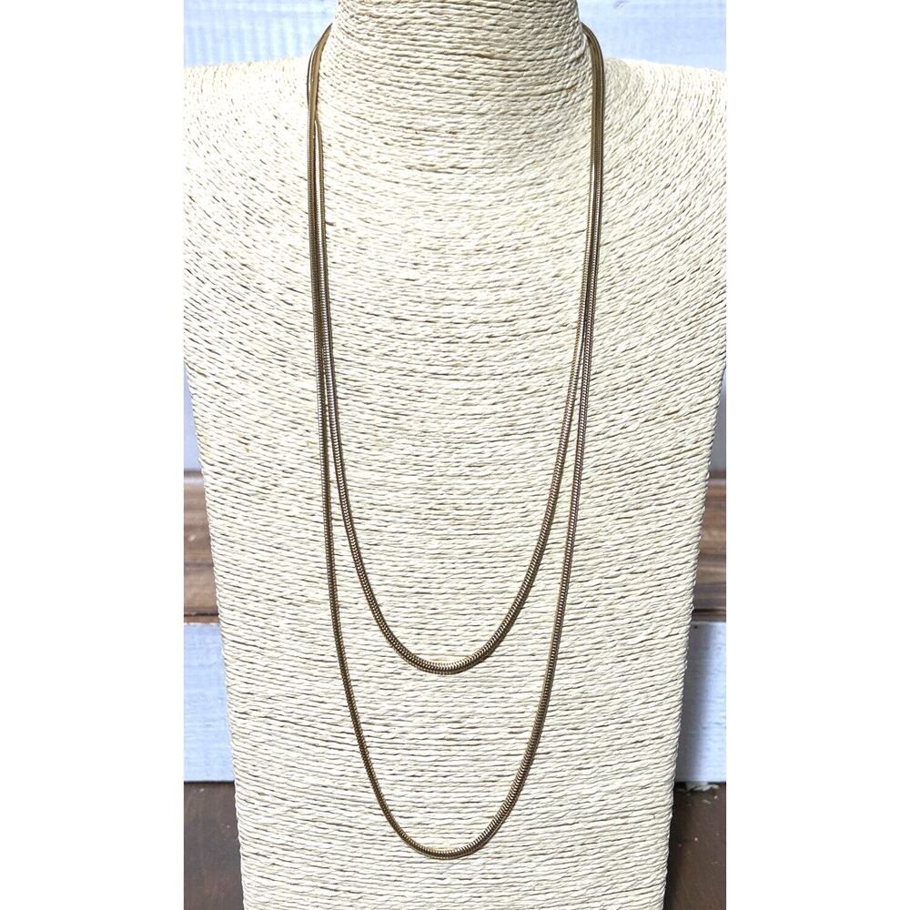 Vintage 1960s Vendome Heavy Long Gold Tone Snake Necklace 54"